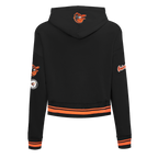 MLB BALTIMORE ORIOLES RETRO CLASSIC WOMEN'S RIB CROPPED PULLOVER HOODIE (BLACK/ORANGE)