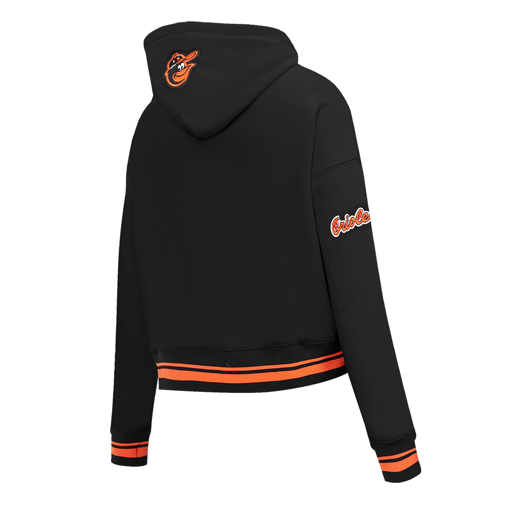 MLB BALTIMORE ORIOLES RETRO CLASSIC WOMEN'S RIB CROPPED PULLOVER HOODIE (BLACK/ORANGE)
