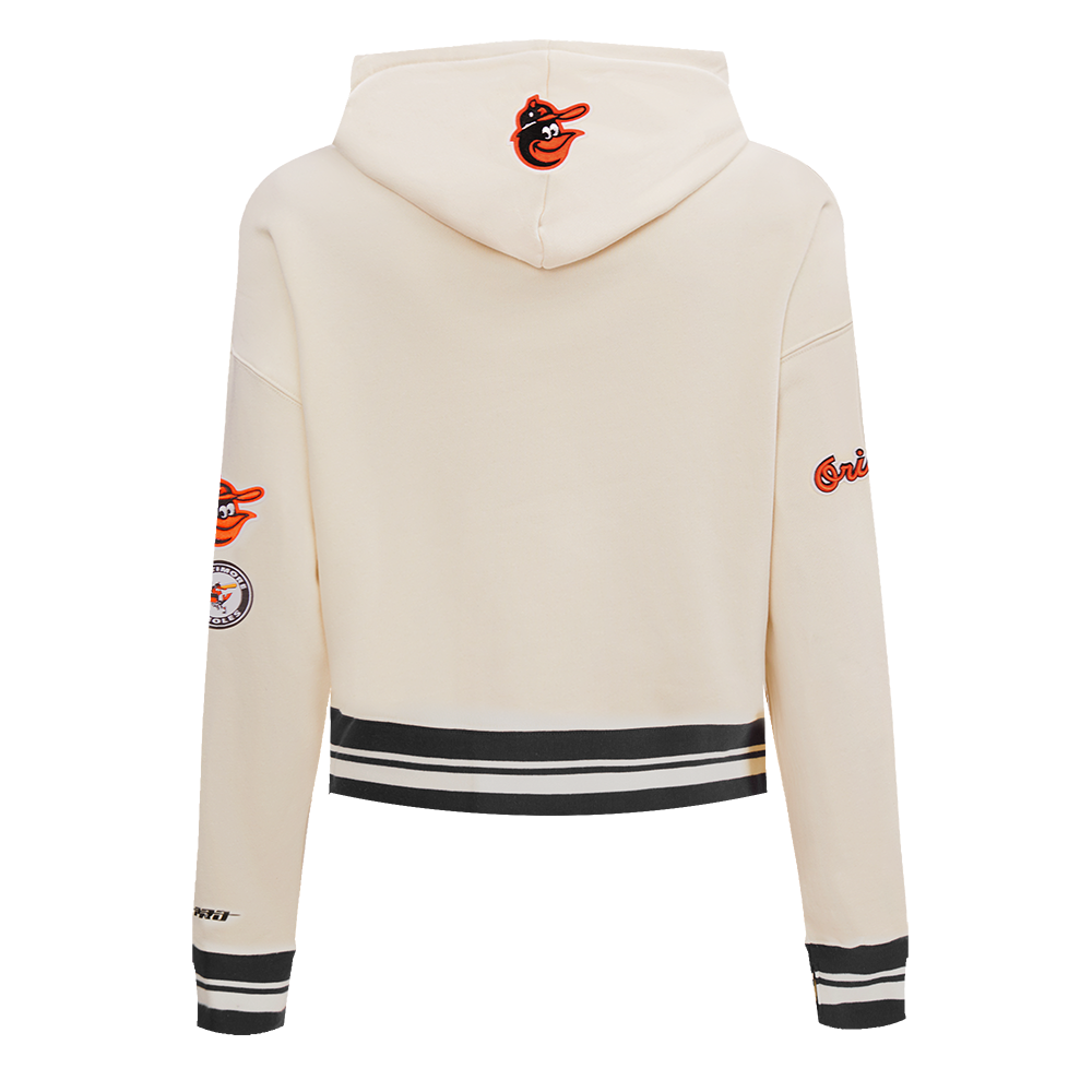 MLB BALTIMORE ORIOLES RETRO CLASSIC CHANDAIL À CAPUCHON COURT CÔTELÉ POUR FEMME (COQUILLE D'ŒUF/NOIR)