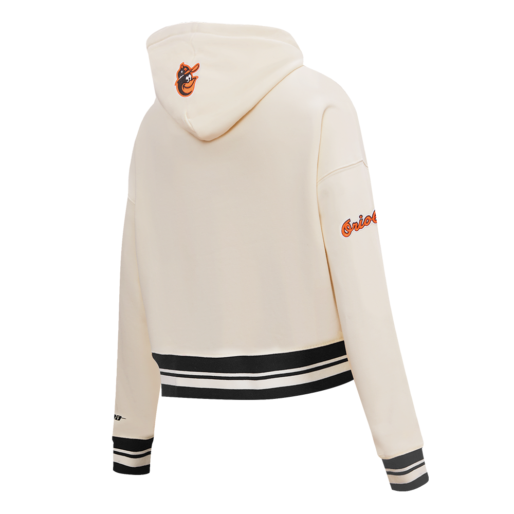 MLB BALTIMORE ORIOLES RETRO CLASSIC CHANDAIL À CAPUCHON COURT CÔTELÉ POUR FEMME (COQUILLE D'ŒUF/NOIR)
