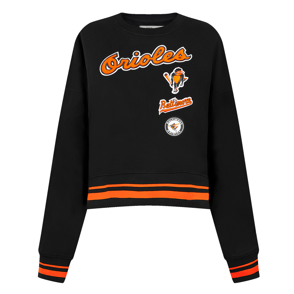 MLB BALTIMORE ORIOLES RETRO CLASSIC WOMEN'S RIB CREWNECK (BLACK/ORANGE)