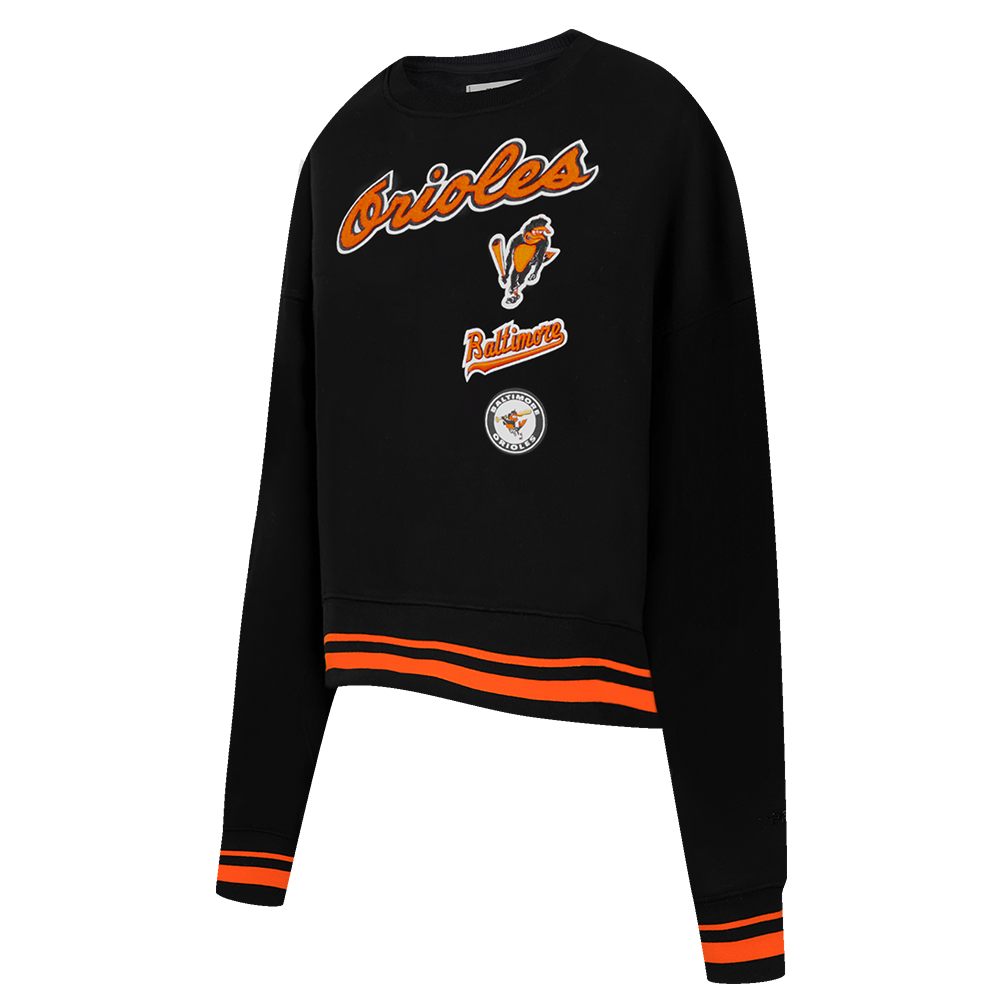 MLB BALTIMORE ORIOLES RETRO CLASSIC WOMEN'S RIB CREWNECK (BLACK/ORANGE)