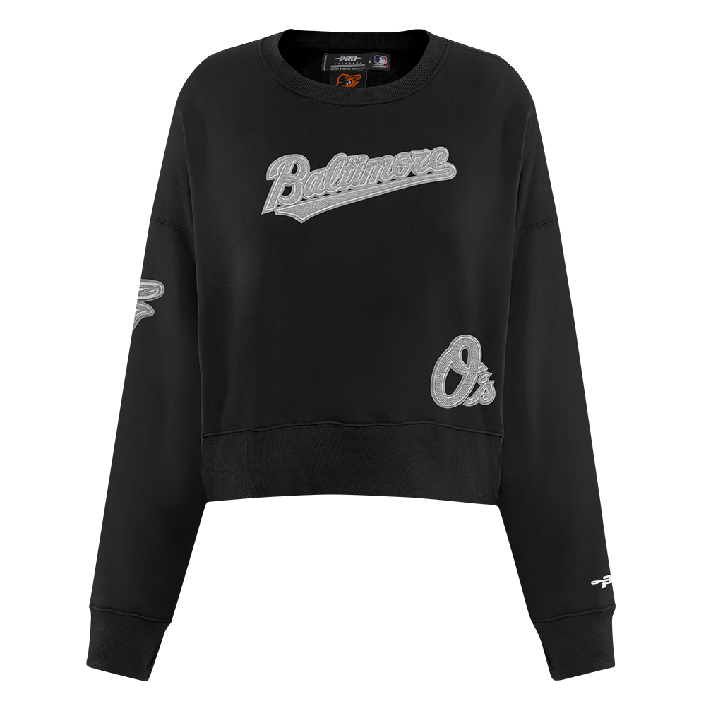 MLB BALTIMORE ORIOLES REVERSE FRENCH TERRY WOMEN'S FLEECE CREWNECK (BLACK)