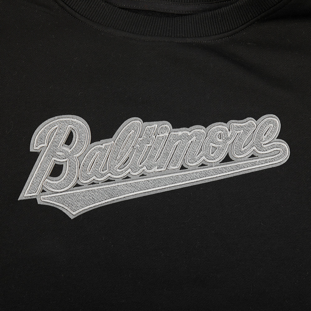 MLB BALTIMORE ORIOLES REVERSE FRENCH TERRY WOMEN'S FLEECE CREWNECK (BLACK)