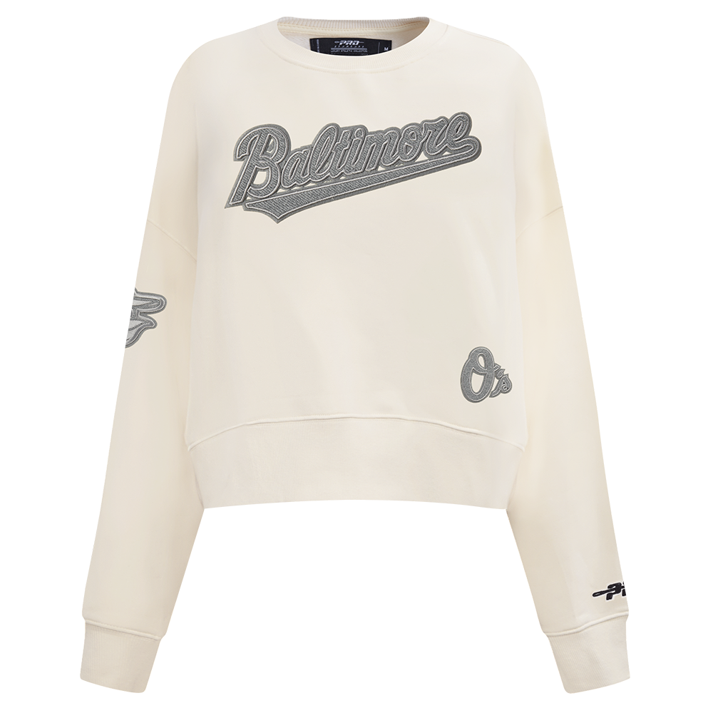 MLB BALTIMORE ORIOLES REVERSE FRENCH TERRY WOMEN'S FLEECE CREWNECK (EGGSHELL)