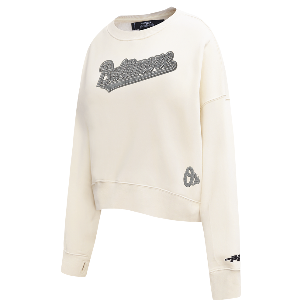 MLB BALTIMORE ORIOLES REVERSE FRENCH TERRY WOMEN'S FLEECE CREWNECK (EGGSHELL)