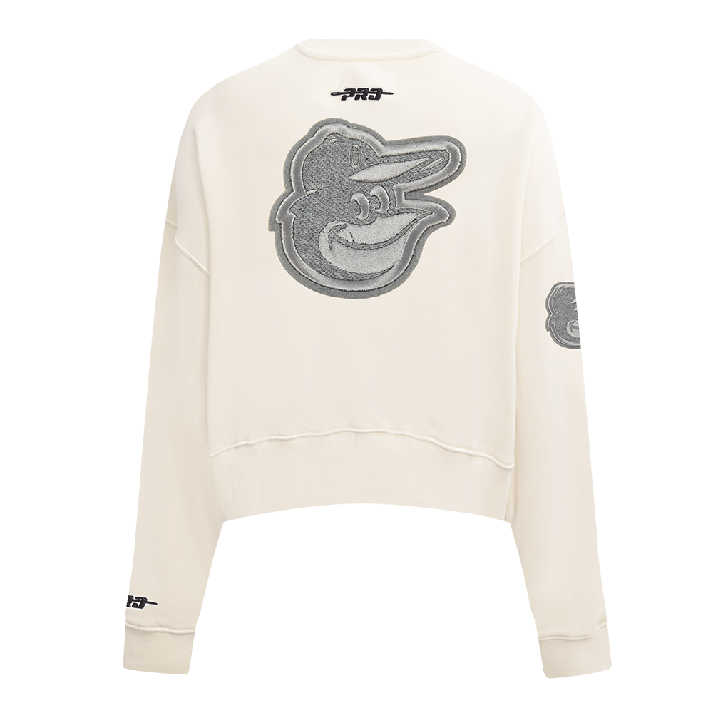 MLB BALTIMORE ORIOLES REVERSE FRENCH TERRY WOMEN'S FLEECE CREWNECK (EGGSHELL)