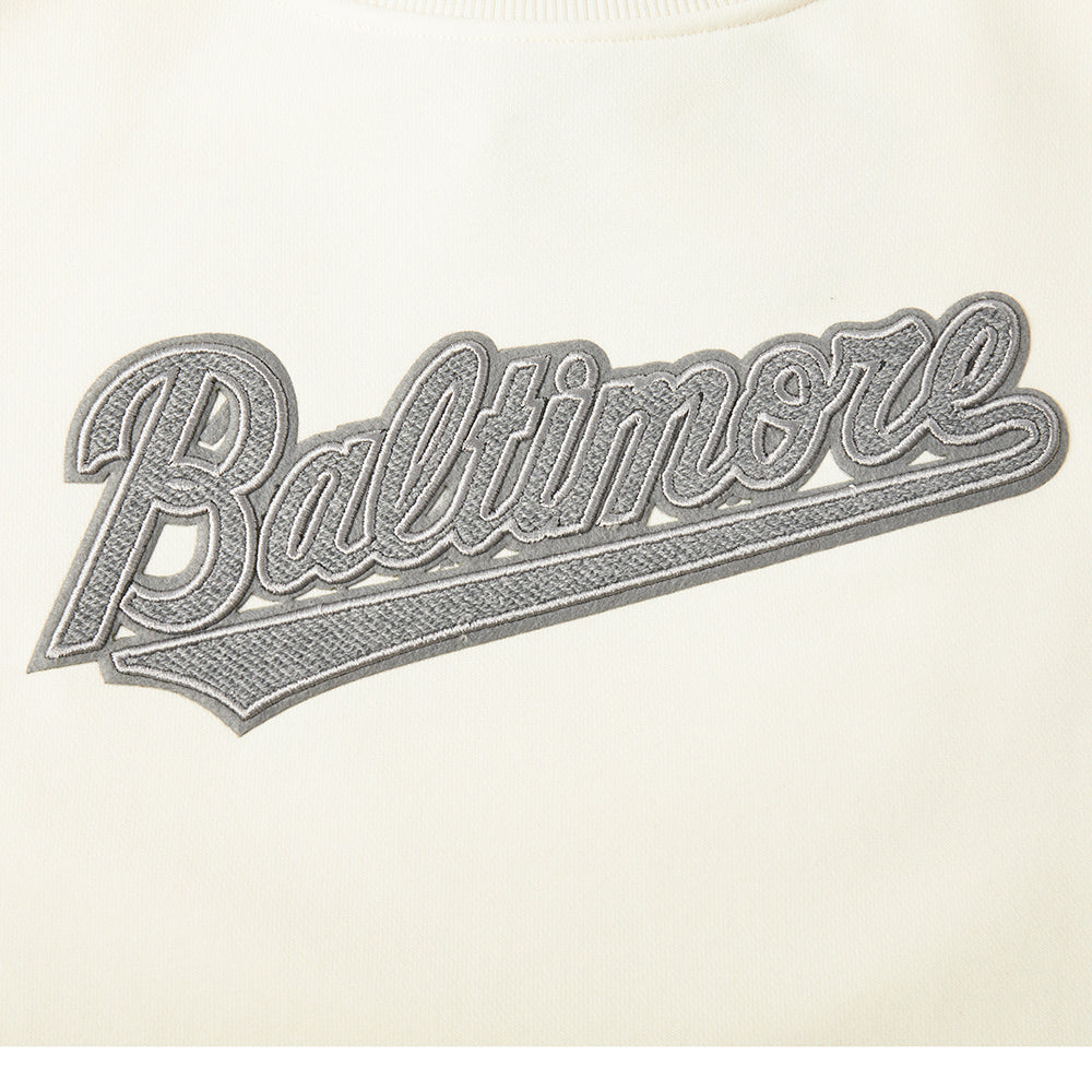 MLB BALTIMORE ORIOLES REVERSE FRENCH TERRY WOMEN'S FLEECE CREWNECK (EGGSHELL)