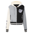 MLB BALTIMORE ORIOLES REVERSE FRENCH TERRY CHANDAIL À CAPUCHON EN MOLLETON À GLISSIÈRE ET À BLOCS DE COULEUR POUR FEMME (NOIR/GRIS/COQUILLE D'ŒUF)