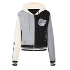 MLB BALTIMORE ORIOLES REVERSE FRENCH TERRY CHANDAIL À CAPUCHON EN MOLLETON À GLISSIÈRE ET À BLOCS DE COULEUR POUR FEMME (NOIR/GRIS/COQUILLE D'ŒUF)