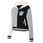 MLB BALTIMORE ORIOLES REVERSE FRENCH TERRY CHANDAIL À CAPUCHON EN MOLLETON À GLISSIÈRE ET À BLOCS DE COULEUR POUR FEMME (NOIR/GRIS/COQUILLE D'ŒUF)