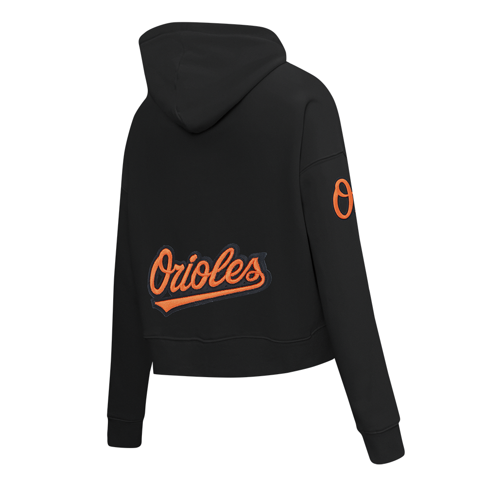 MLB BALTIMORE ORIOLES CLASSIC CHENILLE CHANDAIL À CAPUCHON COURT EN MOLLETON POUR FEMME (NOIR)