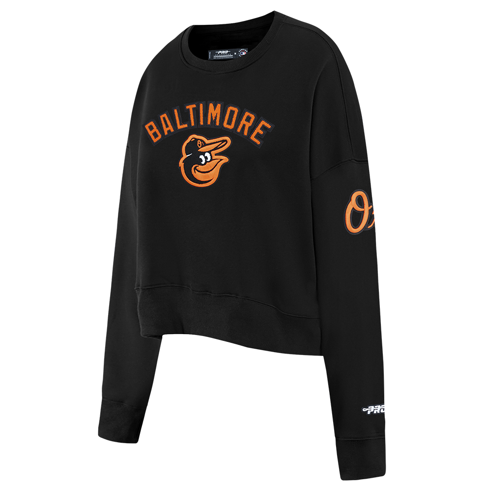 MLB BALTIMORE ORIOLES CLASSIC CHENILLE WOMEN'S FLC CREWNECK (BLACK)