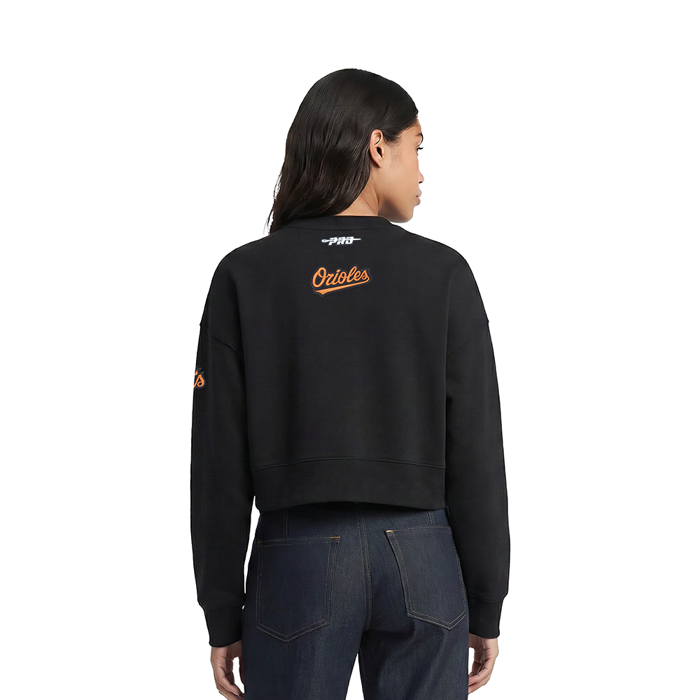 MLB BALTIMORE ORIOLES CLASSIC CHENILLE WOMEN'S FLC CREWNECK (BLACK)