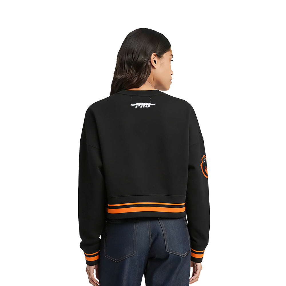 MLB BALTIMORE ORIOLES RETRO CLASSIC WOMEN'S RIB FLC CREWNECK (BLACK/ORANGE)