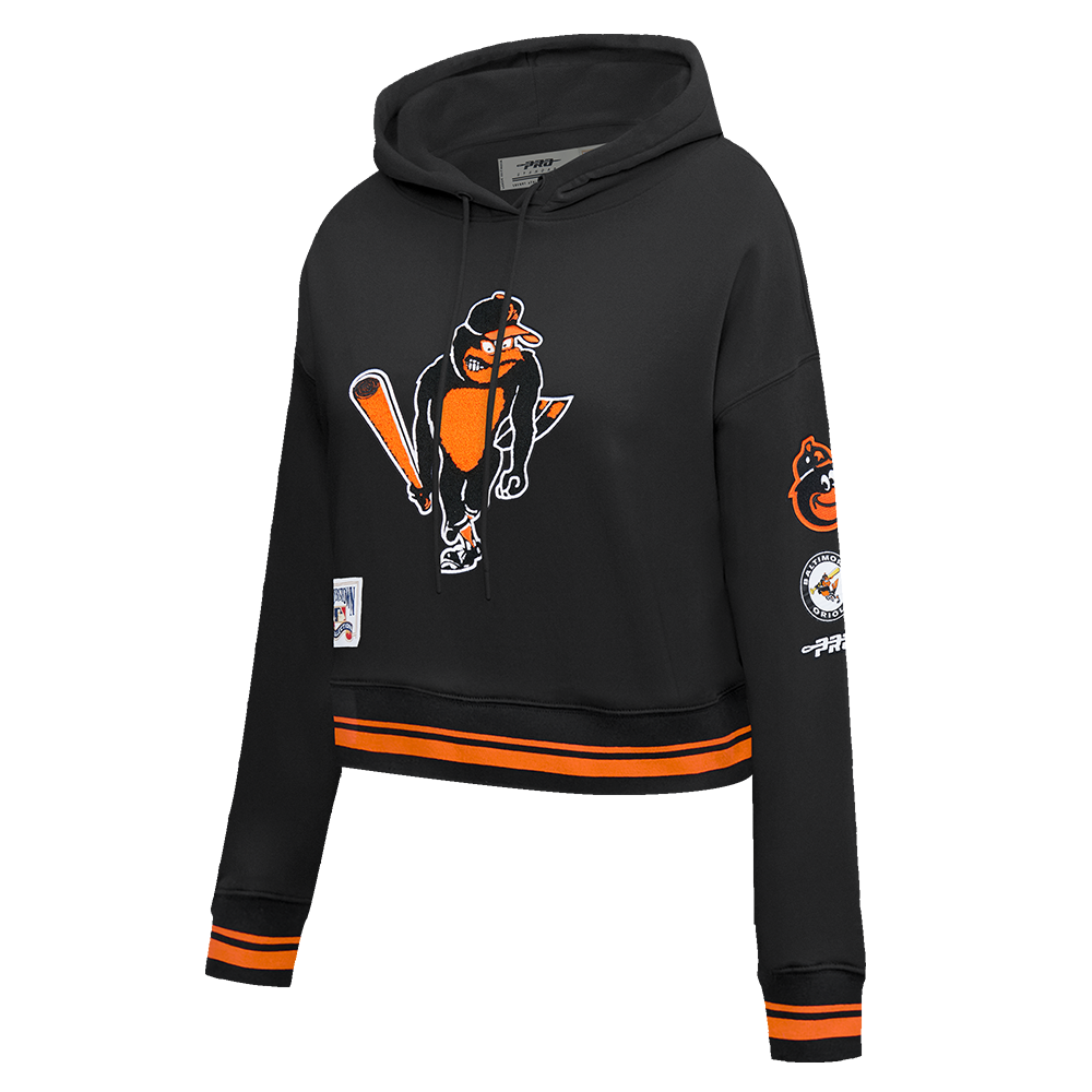MLB BALTIMORE ORIOLES  RETRO CLASSIC WOMEN'S RIB FLC CROPPED PO HOODIE (BLACK/ORANGE)