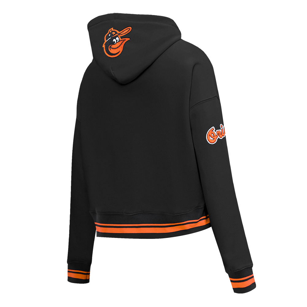 MLB BALTIMORE ORIOLES  RETRO CLASSIC WOMEN'S RIB FLC CROPPED PO HOODIE (BLACK/ORANGE)