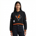 MLB BALTIMORE ORIOLES  RETRO CLASSIC WOMEN'S RIB FLC CROPPED PO HOODIE (BLACK/ORANGE)