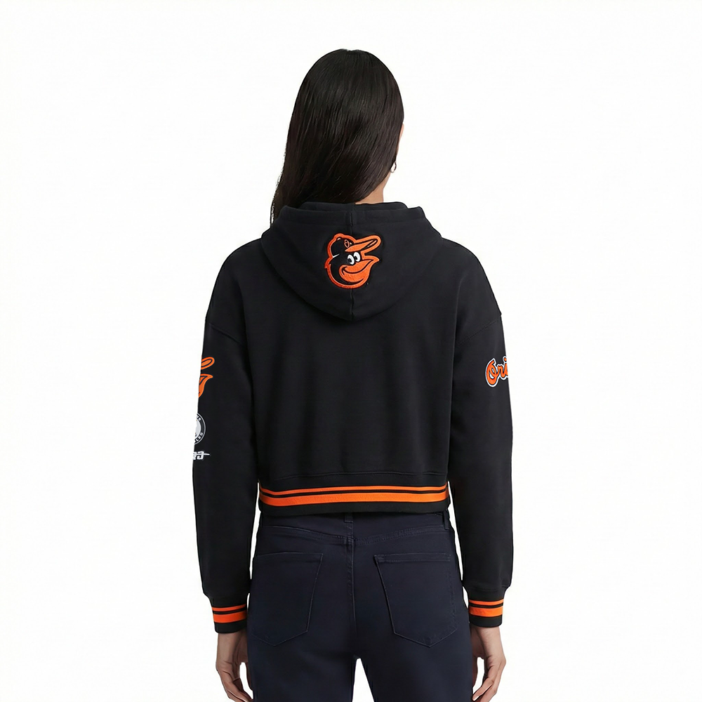 MLB BALTIMORE ORIOLES  RETRO CLASSIC WOMEN'S RIB FLC CROPPED PO HOODIE (BLACK/ORANGE)