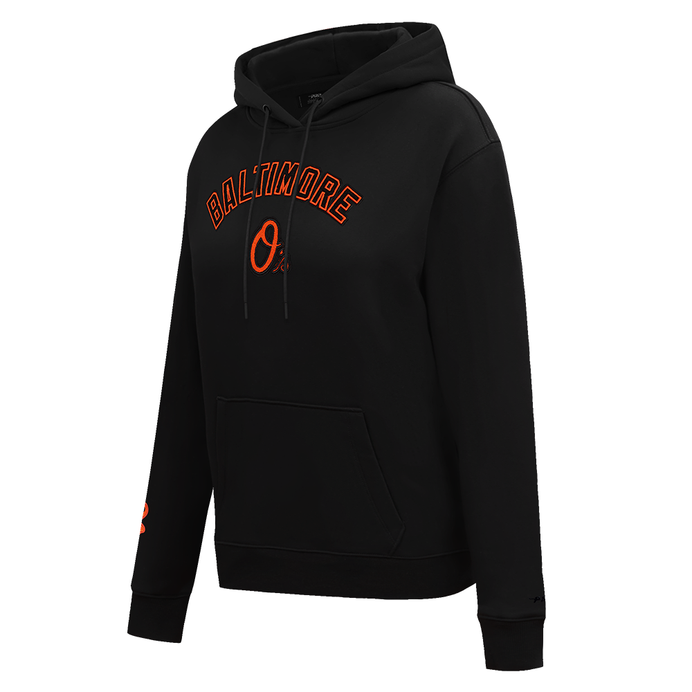 MLB BALTIMORE ORIOLES CLASSIC WOMEN'S FLEECE PULLOVER HOODIE (BLACK)