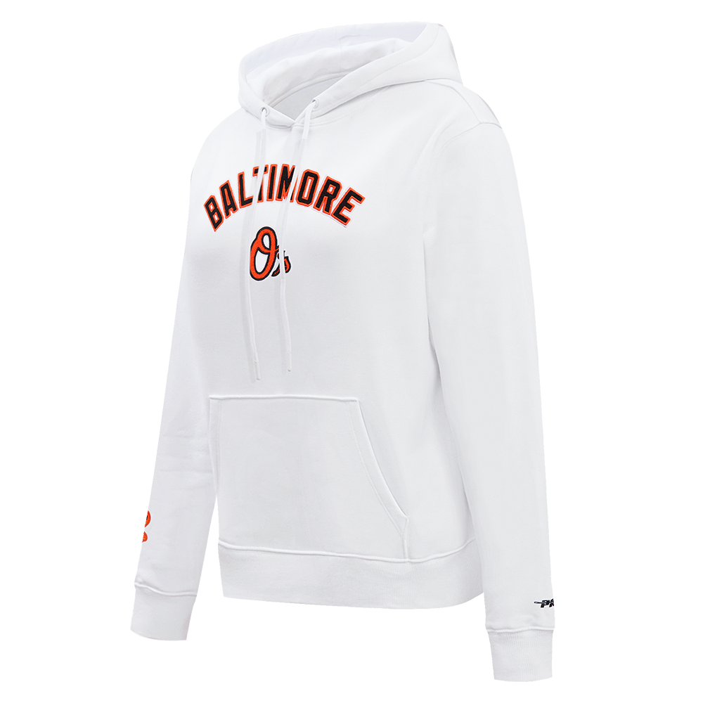 MLB BALTIMORE ORIOLES CLASSIC WOMEN'S FLEECE PULLOVER HOODIE (WHITE)