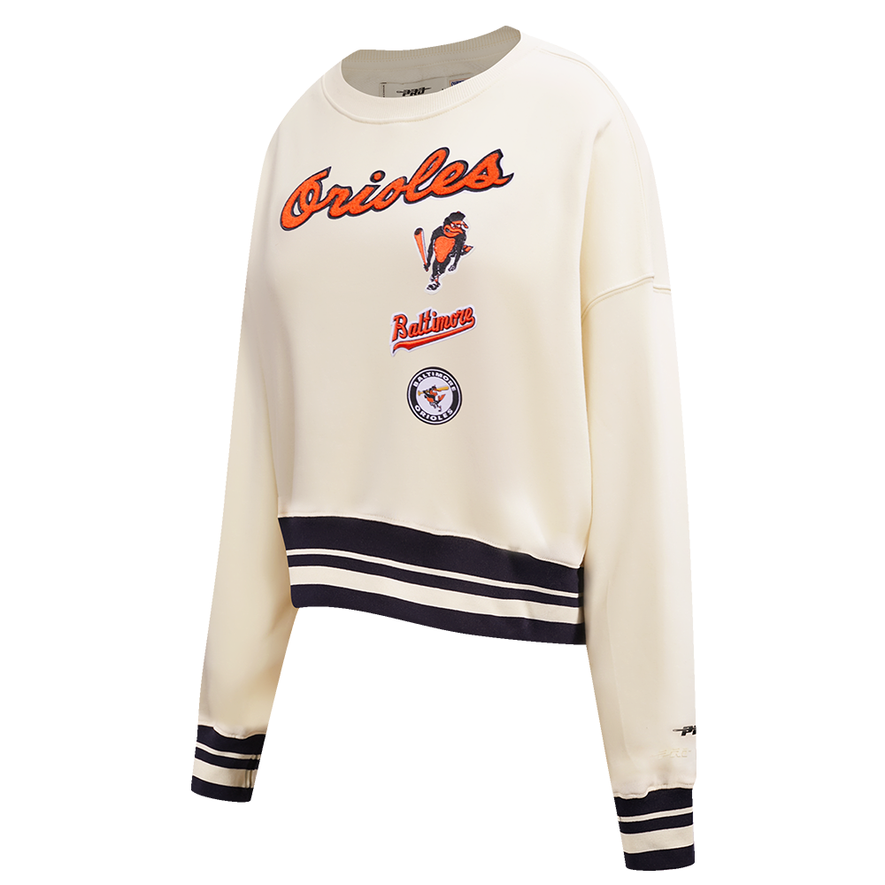 MLB BALTIMORE ORIOLES RETRO CLASSIC WOMEN'S RIB CREWNECK (EGGSHELL/ BLACK)
