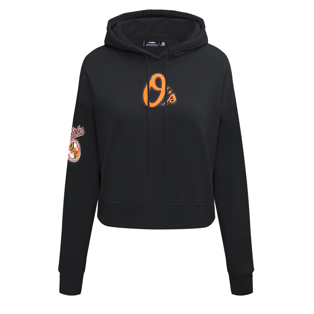MLB BALTIMORE ORIOLES CLASSIC CHANDAIL À CAPUCHON COURT EN MOLLETON POUR FEMME (NOIR)