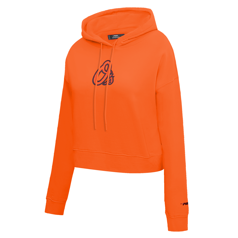 MLB BALTIMORE ORIOLES CLASSIC WOMEN'S FLEECE CROPPED PULLOVER HOODIE (ORANGE)