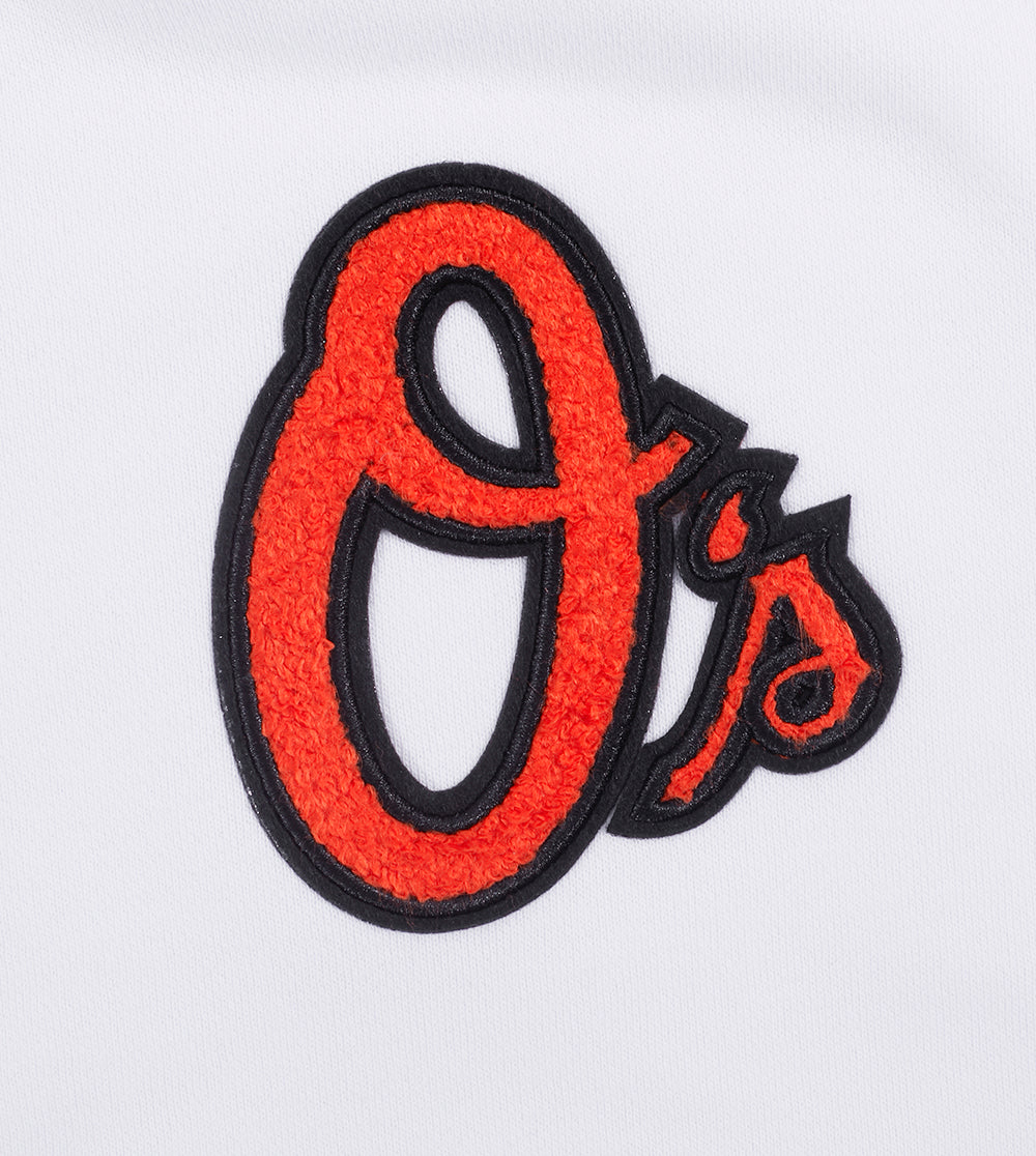 MLB BALTIMORE ORIOLES CLASSIC CHANDAIL À CAPUCHON COURT EN MOLLETON POUR FEMME (BLANC)