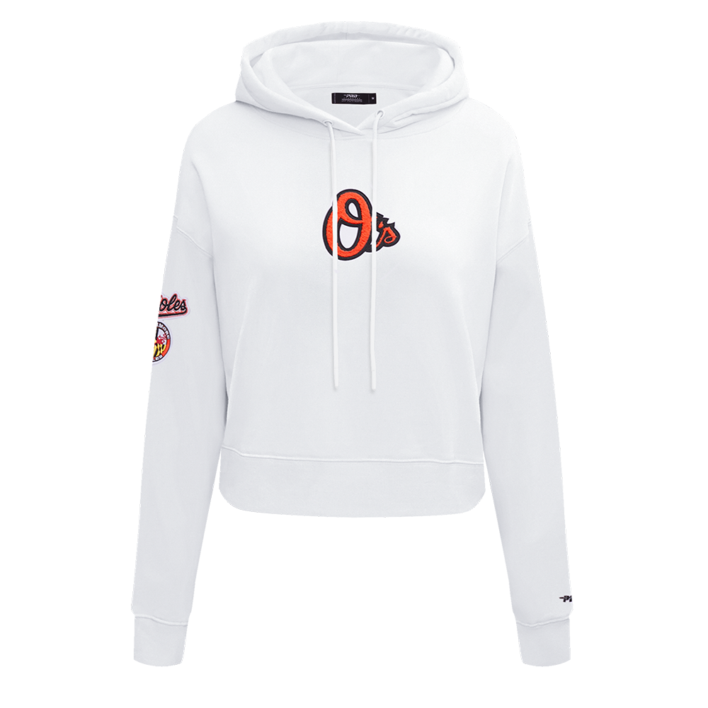 MLB BALTIMORE ORIOLES CLASSIC CHANDAIL À CAPUCHON COURT EN MOLLETON POUR FEMME (BLANC)