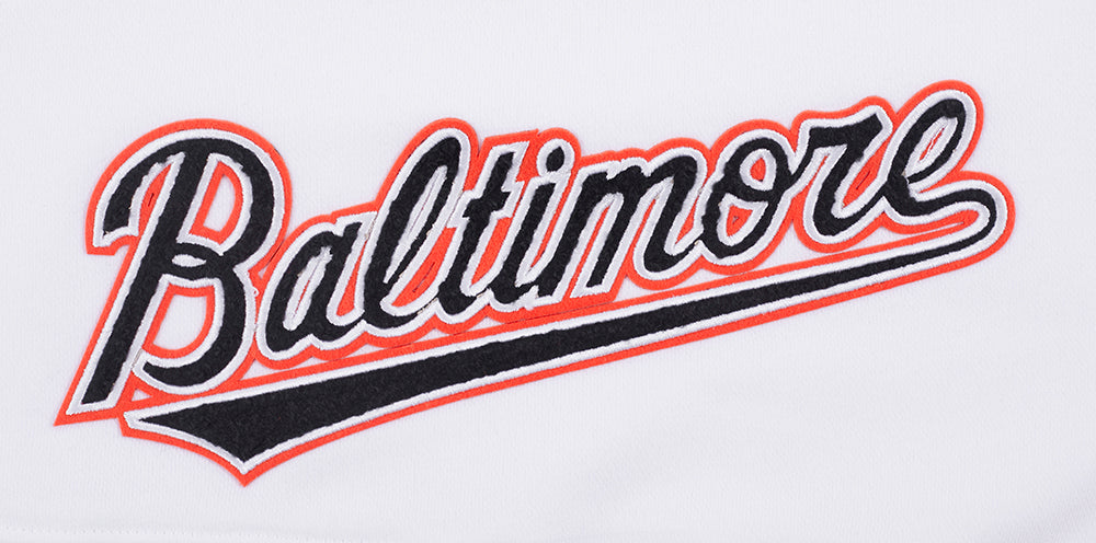 MLB BALTIMORE ORIOLES CLASSIC CHANDAIL À CAPUCHON COURT EN MOLLETON POUR FEMME (BLANC)