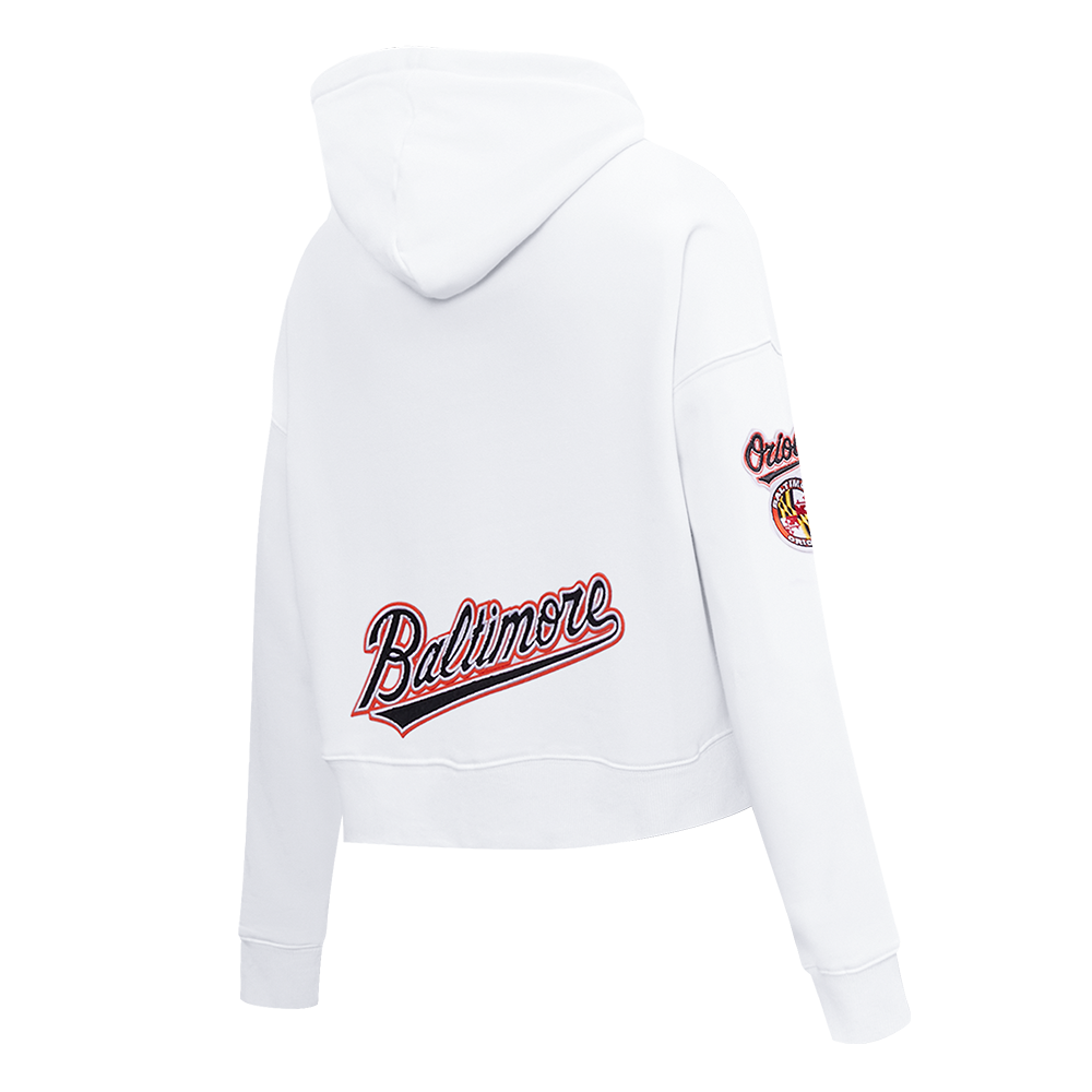 MLB BALTIMORE ORIOLES CLASSIC CHANDAIL À CAPUCHON COURT EN MOLLETON POUR FEMME (BLANC)