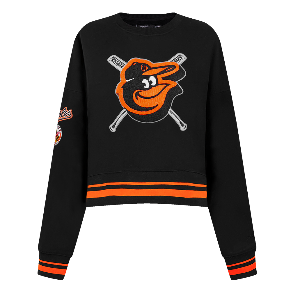 MLB BALTIMORE ORIOLES MASHUP WOMEN'S RIB CREWNECK (BLACK/ORANGE)
