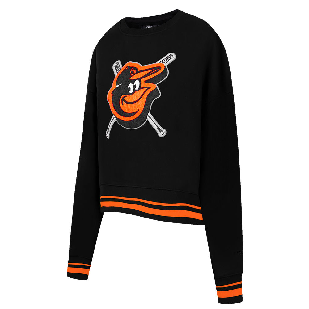 MLB BALTIMORE ORIOLES MASHUP WOMEN'S RIB CREWNECK (BLACK/ORANGE)