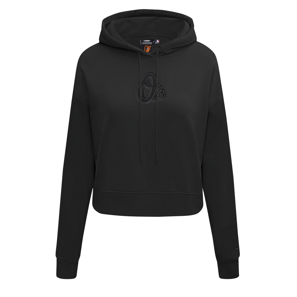 MLB BALTIMORE ORIOLES NEUTRAL WOMEN'S CROPPED PULLOVER HOODIE (BLACK)