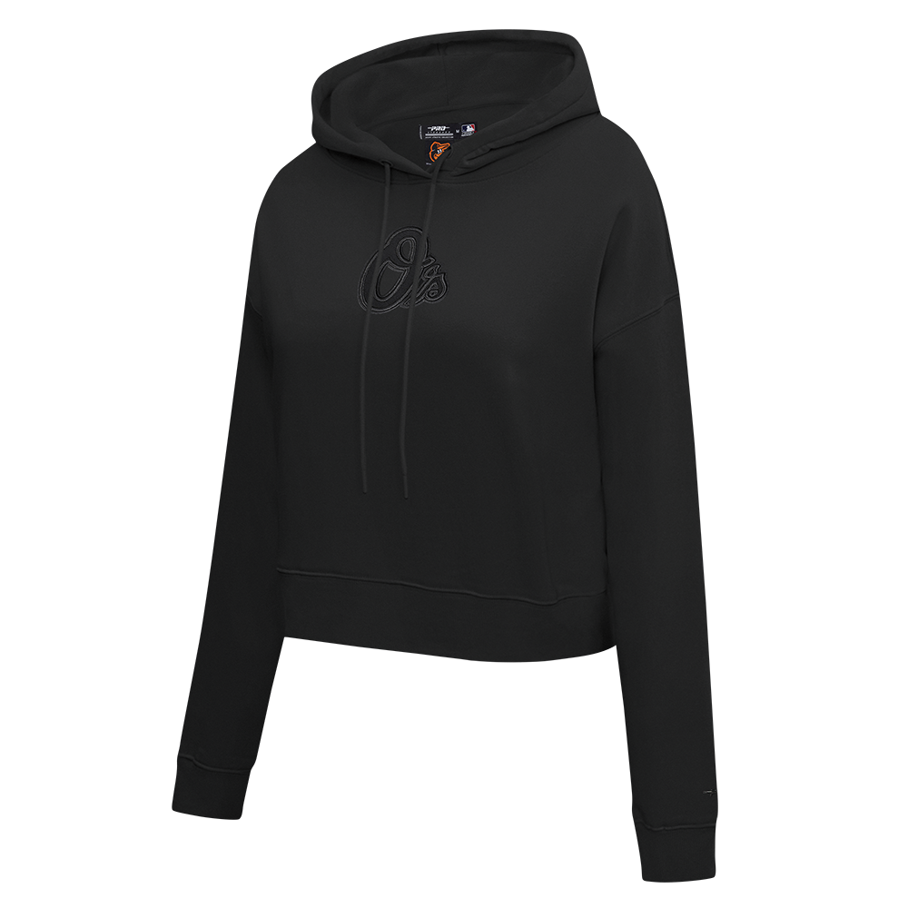 MLB BALTIMORE ORIOLES NEUTRAL WOMEN'S CROPPED PULLOVER HOODIE (BLACK)