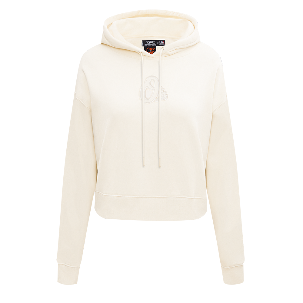 MLB BALTIMORE ORIOLES NEUTRAL WOMEN'S CROPPED PULLOVER HOODIE (EGGSHELL)