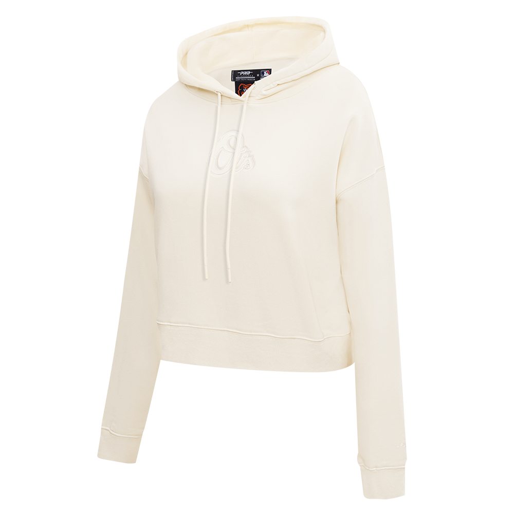 MLB BALTIMORE ORIOLES NEUTRAL WOMEN'S CROPPED PULLOVER HOODIE (EGGSHELL)