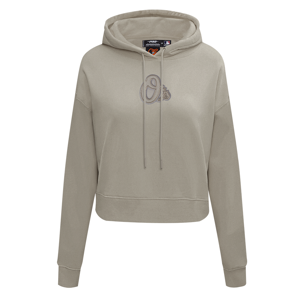 MLB BALTIMORE ORIOLES NEUTRAL WOMEN'S CROPPED PULLOVER HOODIE (TAUPE)