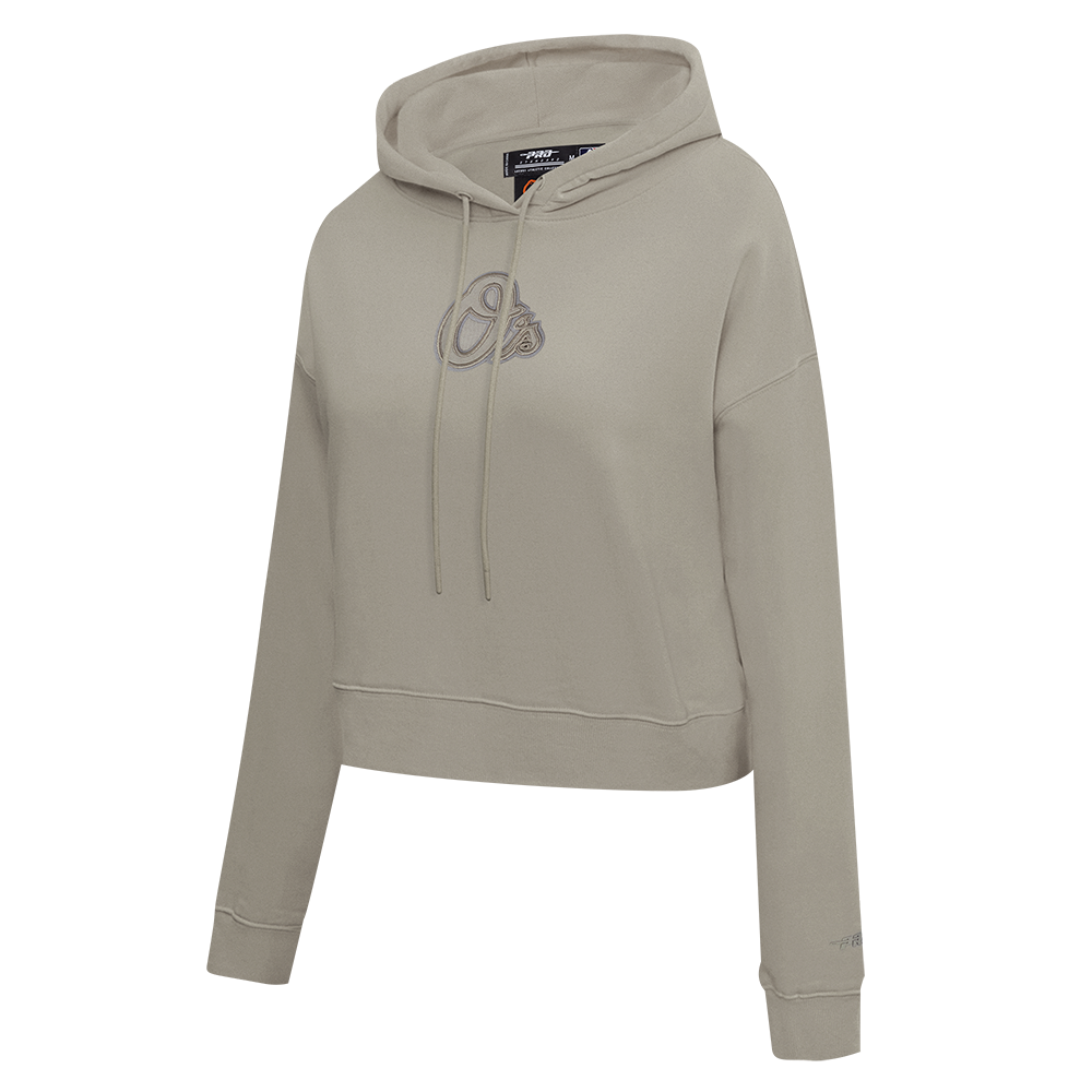 MLB BALTIMORE ORIOLES NEUTRAL WOMEN'S CROPPED PULLOVER HOODIE (TAUPE)