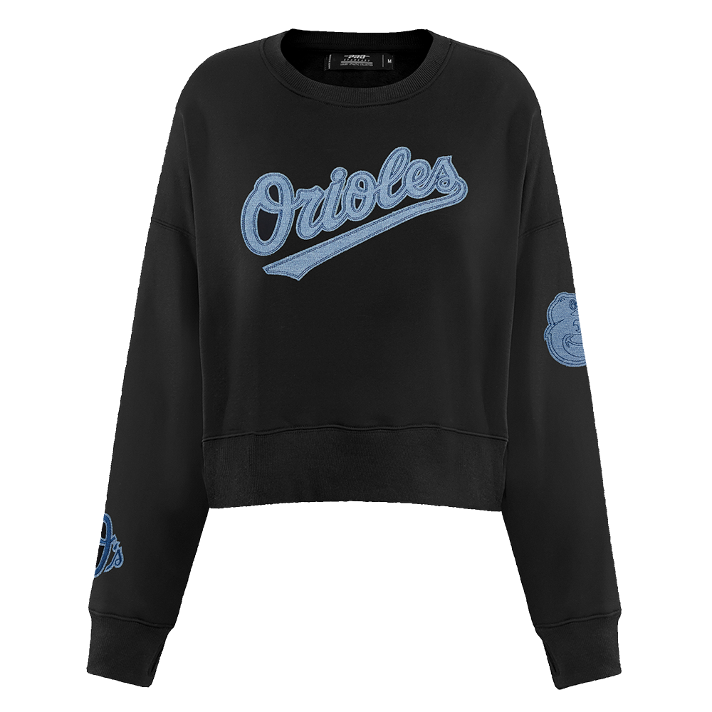 MLB BALTIMORE ORIOLES VARSITY BLUES WOMEN'S CREWNECK (BLACK)