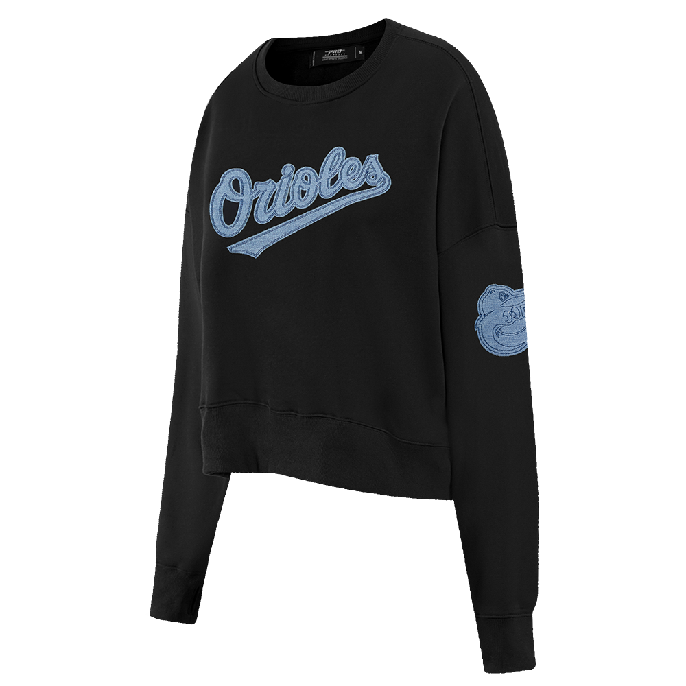 MLB BALTIMORE ORIOLES VARSITY BLUES WOMEN'S CREWNECK (BLACK)