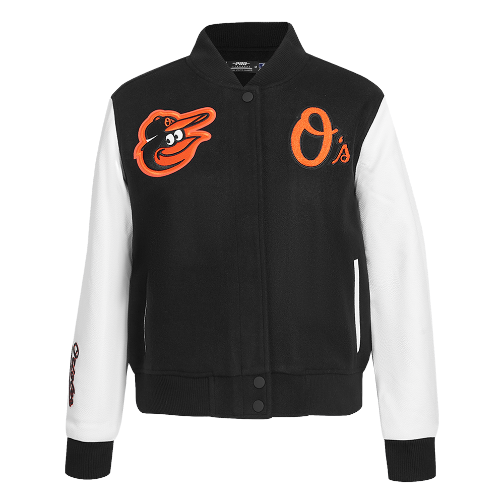 MLB BALTIMORE ORIOLES CLASSIC WOOL WOMEN'S VARSITY JACKET (BLACK/WHITE)