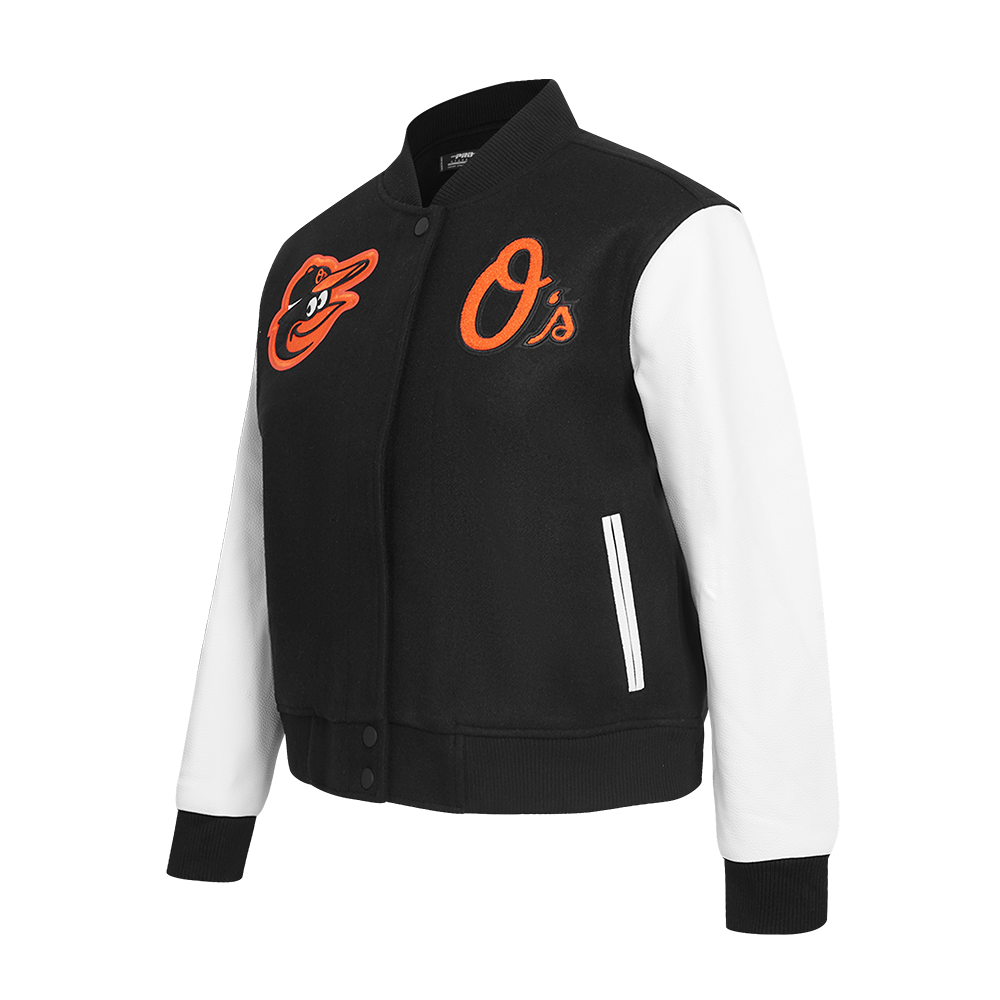 MLB BALTIMORE ORIOLES CLASSIC WOOL WOMEN'S VARSITY JACKET (BLACK/WHITE)