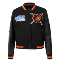 MLB BALTIMORE ORIOLES MASH UP BLOUSON COLLÉGIAL EN LAINE À BORDS CÔTELÉS POUR FEMME (NOIR/ORANGE)