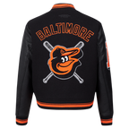 MLB BALTIMORE ORIOLES MASH UP BLOUSON COLLÉGIAL EN LAINE À BORDS CÔTELÉS POUR FEMME (NOIR/ORANGE)