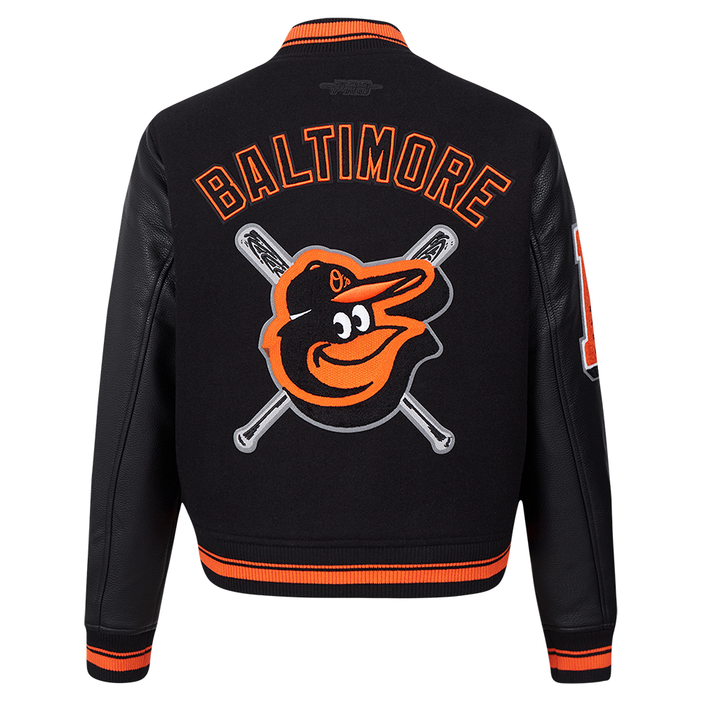 MLB BALTIMORE ORIOLES MASH UP BLOUSON COLLÉGIAL EN LAINE À BORDS CÔTELÉS POUR FEMME (NOIR/ORANGE)