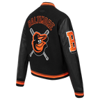 MLB BALTIMORE ORIOLES MASH UP BLOUSON COLLÉGIAL EN LAINE À BORDS CÔTELÉS POUR FEMME (NOIR/ORANGE)