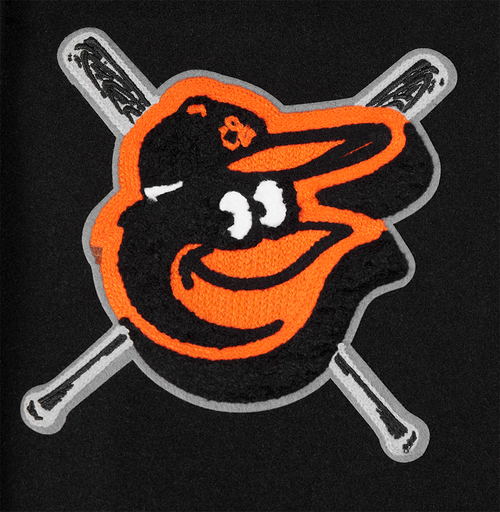 MLB BALTIMORE ORIOLES MASH UP BLOUSON COLLÉGIAL EN LAINE À BORDS CÔTELÉS POUR FEMME (NOIR/ORANGE)
