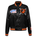 MLB BALTIMORE ORIOLES MASH UP WOMEN'S RIB SATIN JACKET (BLACK/ORANGE)